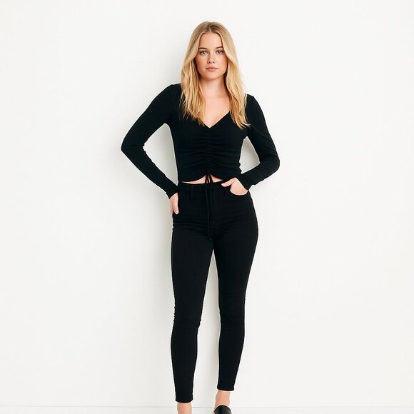 Hollister Tops - 2/$24 Hollister Baby Tee Long Sleeve Cinched Crop Top Black Small #A0373 TRB2